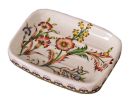 Lovely Color Painted Pteris Flower Ceramic Soap Dish Rectangle Jewelry Plate