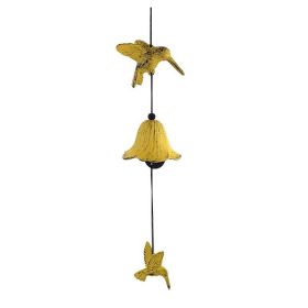 Japanese Cast Iron Wind Chimes Clear Sound Hummingbird Wind Chimes Room Balcony Metal Hanging Door Ornaments, Yellow