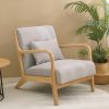 Mid Century Modern Accent Chair with Wood Frame, Upholstered Living Room Chairs, Reading Armchair for Bedroom