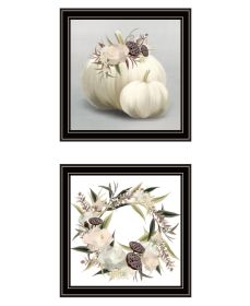 "BOHO Pumpkins and Flowers" 2-Piece Vignette by House Fenway, Ready to Hang Framed Print, Black Frame