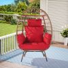 Wicker Egg Chair, Oversized Indoor Outdoor Lounger for Patio, Backyard, Living Room w/ 5 Cushions, Steel Frame, - Red