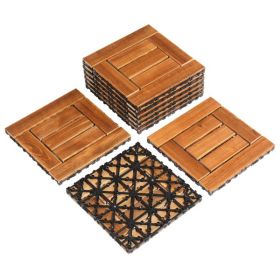 9pcs Wood Interlocking Deck Tiles 11.8"x11.8", Waterproof Flooring Tiles for Indoor and Outdoor, Patio Wood Flooring for Patio Porch Poolside Balcony