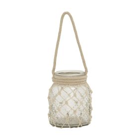 DecMode Clear Glass Decorative Candle Lantern with Rope Handle