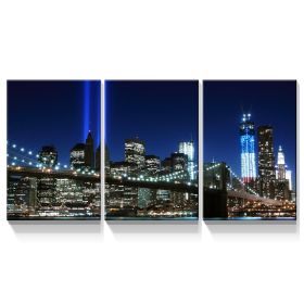 3 Panels Framed Brooklyn Bridge Night View New York Canvas Wall Art Decor,3 Pieces Mordern Canvas Decoration Painting for Office,Dining room,Living ro