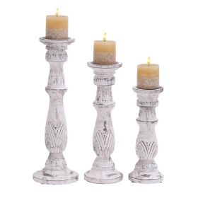 DecMode 3 Candle White Mango Wood Candle Holder, Set of 3