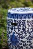 Ceramic Garden Stool, Blue and White Small Side Tabel, D11" x 16"