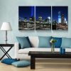 3 Panels Framed Brooklyn Bridge Night View New York Canvas Wall Art Decor,3 Pieces Mordern Canvas Decoration Painting for Office,Dining room,Living ro