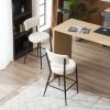 Set of 2 modern teddy fabric upholstered bar stools - Metal base high stool - Suitable for kitchen, dining and living room - Beige - Stylish and comfo