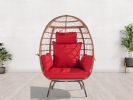 Wicker Egg Chair, Oversized Indoor Outdoor Lounger for Patio, Backyard, Living Room w/ 5 Cushions, Steel Frame, - Red