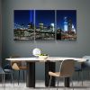 3 Panels Framed Brooklyn Bridge Night View New York Canvas Wall Art Decor,3 Pieces Mordern Canvas Decoration Painting for Office,Dining room,Living ro