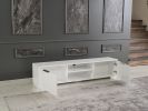 FurnisHome Store April Mid Century Modern Tv Stand 2 Door Cabinets 2 Shelves White 66 inch Tv Unit, White