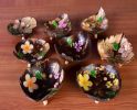 Coconut Shells Hand-painted Flowers Soap Dish Leaf Shape Jewelry Holder