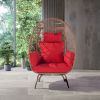 Wicker Egg Chair, Oversized Indoor Outdoor Lounger for Patio, Backyard, Living Room w/ 5 Cushions, Steel Frame, - Red