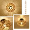 Mini Rattan Flush Mount Light with Dimmable LED Bulb