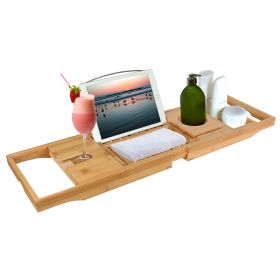 Bathtub Caddy Tray Crafted Bamboo Bath Tray Table Extendable Reading Rack Tablet Phone Holder (Color: Bamboo)