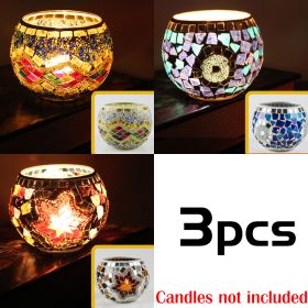 Mosaic Glass Candlestick Color Snowflake Mosaic Candle Holder Romantic Candlelight Table Centerpieces Party Dinner Wedding Decor (Color: 3PCS set A, Ships From: CN)