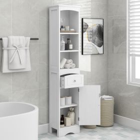 Tall Bathroom Cabinet;  Freestanding Storage Cabinet with Drawer;  MDF Board;  Adjustable Shelf (Color: White)