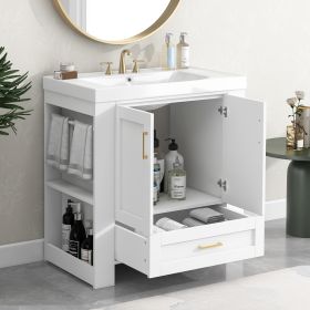 30'' Bathroom Vanity with Seperate Basin Sink, Modern Bathroom Storage Cabinet with Double-sided Storage Shelf, Freestanding Bathroom Vanity Cabinet w (Color: White)