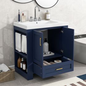 30'' Bathroom Vanity with Seperate Basin Sink, Modern Bathroom Storage Cabinet with Double-sided Storage Shelf, Freestanding Bathroom Vanity Cabinet w (Color: Blue)